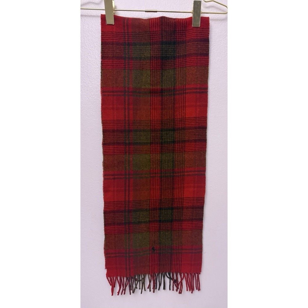 Vintage‎ Ralph Lauren Red Plaid Lambs Wool Scarf MADE IN SCOTLAND